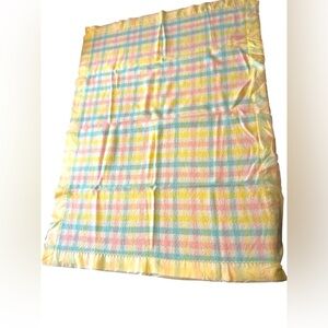 Vintage Curity blanket plaid pastel pink blue yellow baby crib blanket